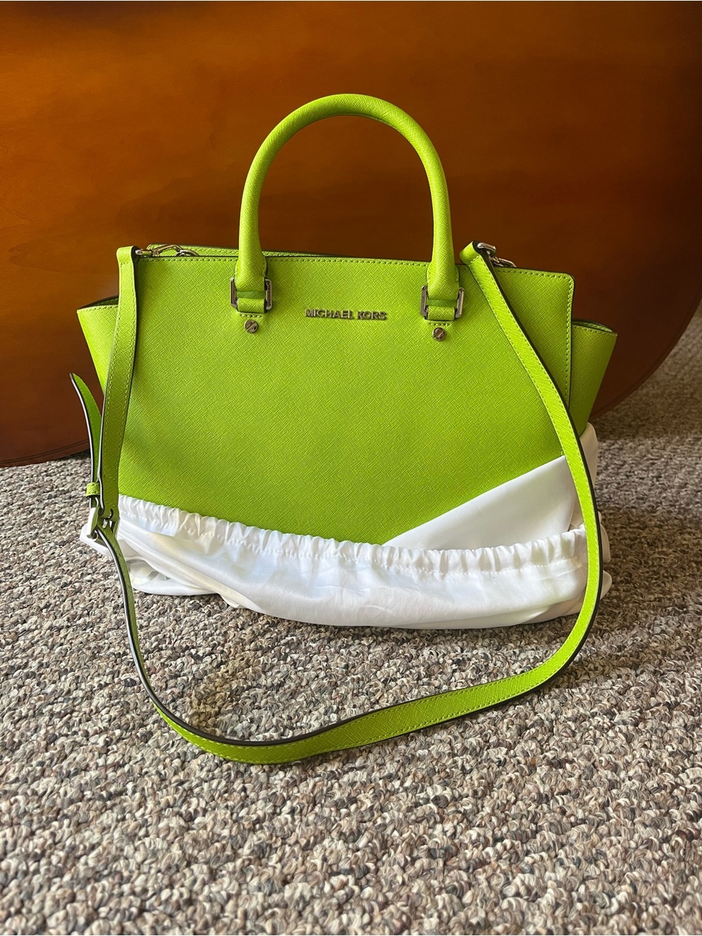 Michael Kors Pear Green Large Selma Handbag with shoulder strap